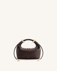 Ellie Metal Ring Embellished Top Handle Bag - Dark Brown