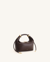 Ellie Metal Ring Embellished Top Handle Bag - Dark Brown