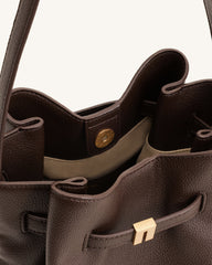 Clara Lock Accent Bucket Shoulder Bag - Mocha Brown