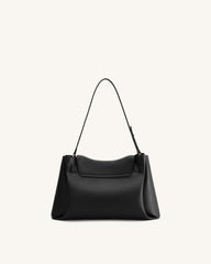 Rhea Pebbled Double Buckle Shoulder Bag - Black