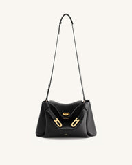 Rhea Pebbled Double Buckle Shoulder Bag - Black