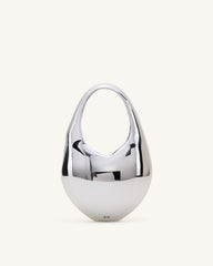 Lillian Face Crescent Top Handle Bag - Silver