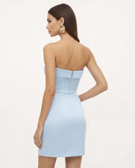 Orchid Embroidered Strapless Sheath Midi Dress - Light Blue