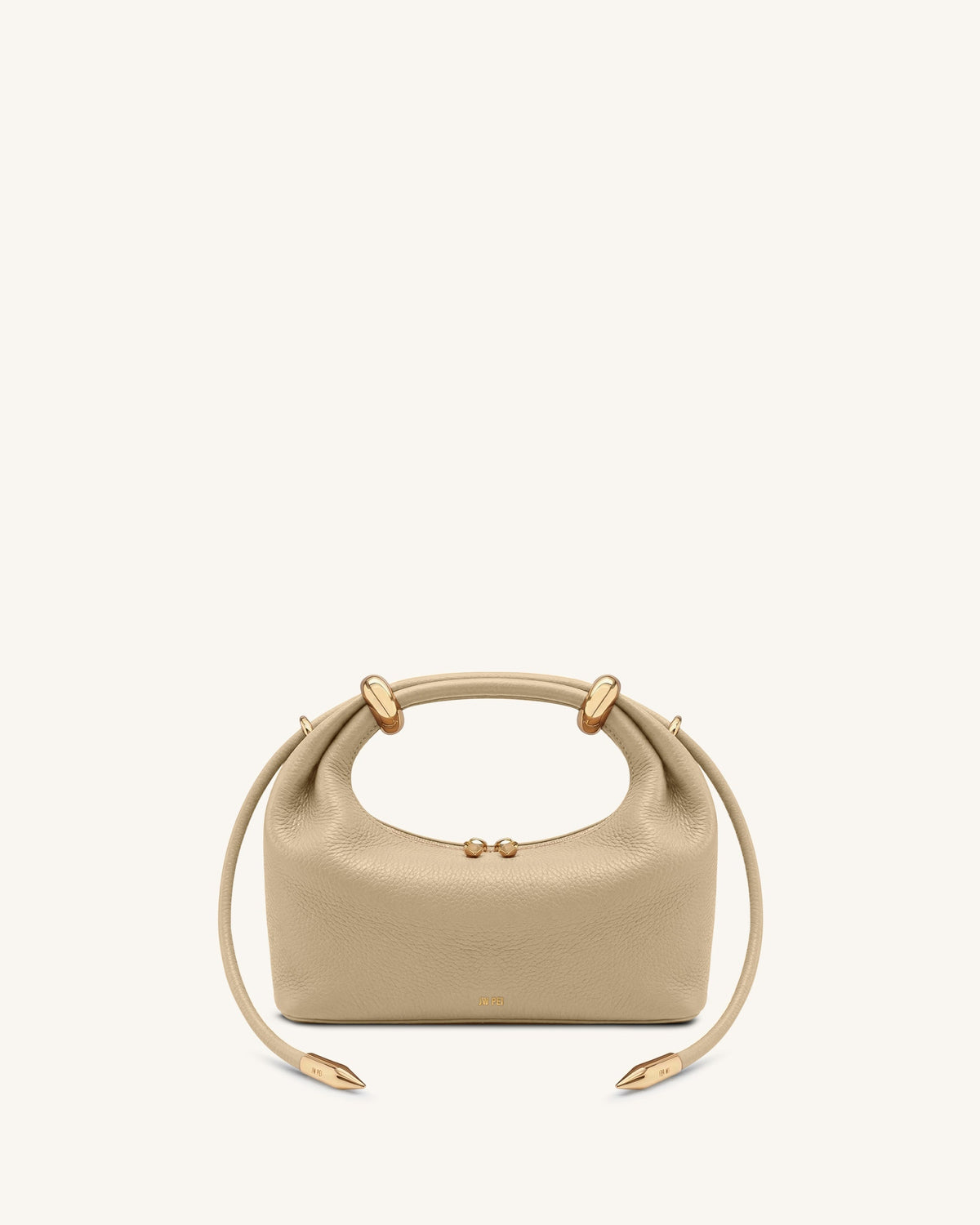 Ellie Metal Ring Embellished Top Handle Bag - Beige