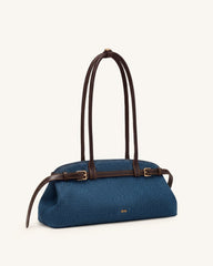 Arden Belt Detail East-West Shoulder Bag - Blue Denim