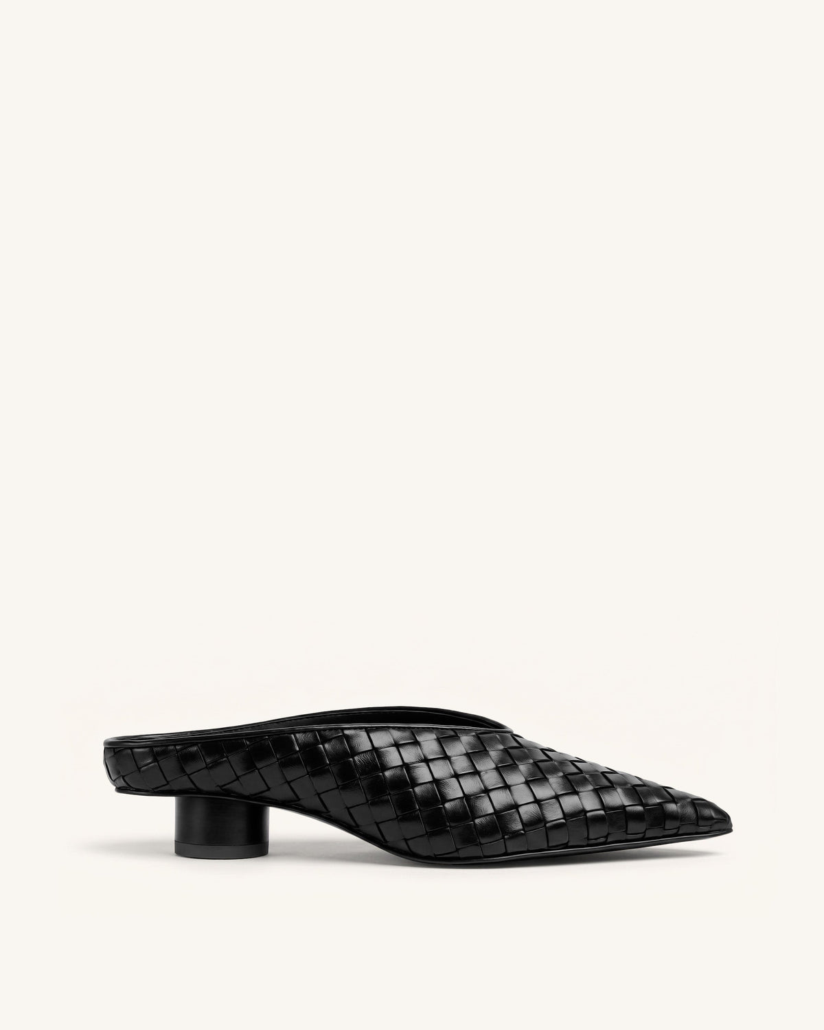 Helena Woven Textured Pointed Toe Mules - Black