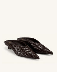 Helena Woven Textured Pointed Toe Mules - Burgundy