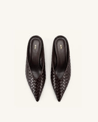 Helena Woven Textured Pointed Toe Mules - Burgundy