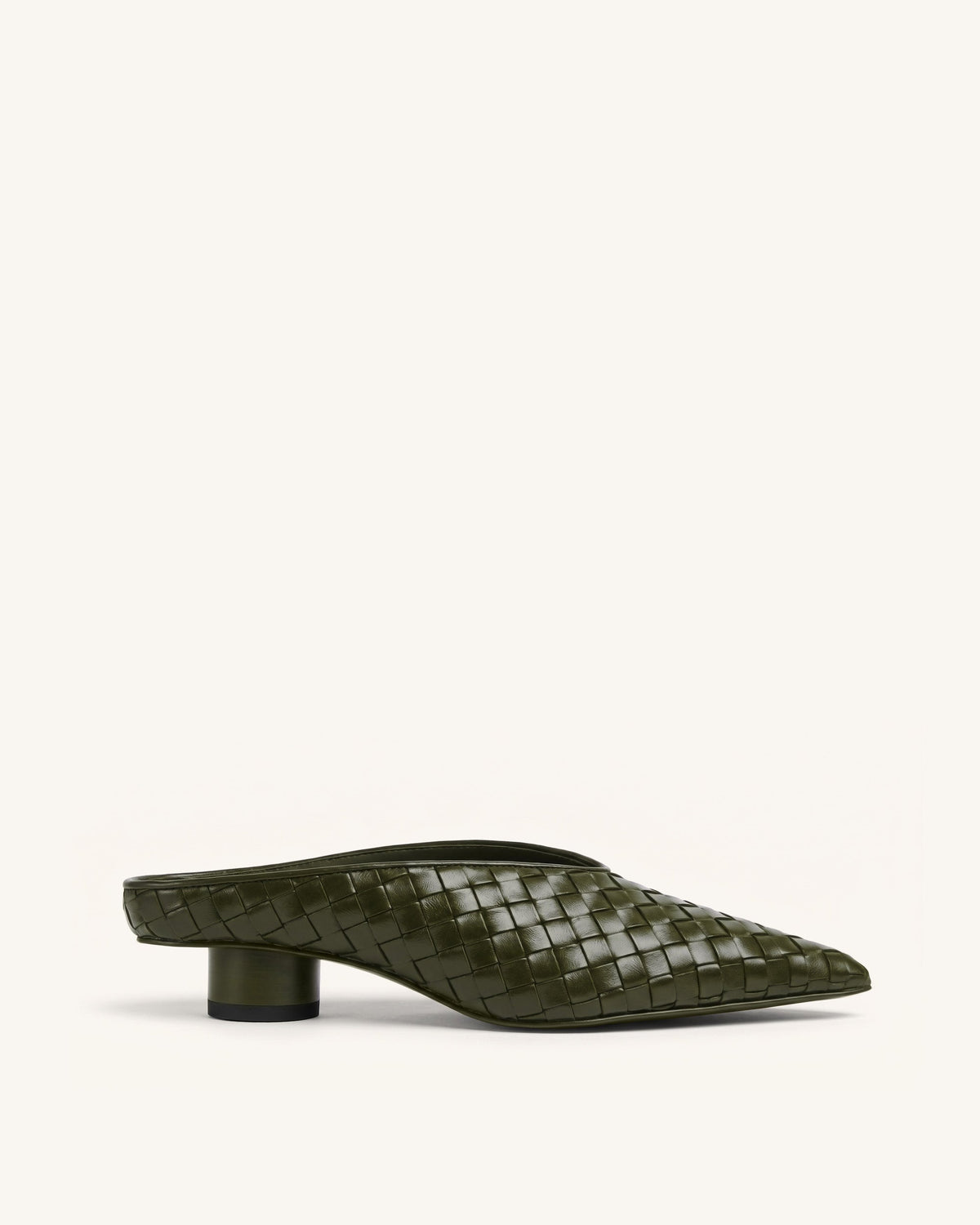 Helena Woven Textured Pointed Toe Mules - Olive Green