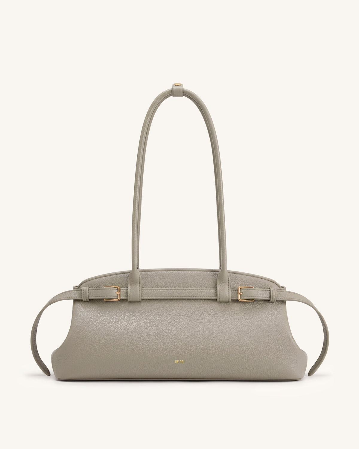 Arden Pebbled Belt Detail East-West Shoulder Bag - Taupe