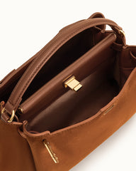 Carmen Faux Suede Top Handle Bag - Brown