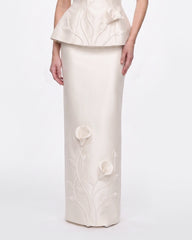 Floral Appliqué Vine Maxi Skirt - White