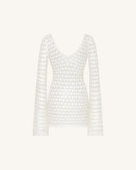 Pointelle Knit Keyhole Mini Dress - White