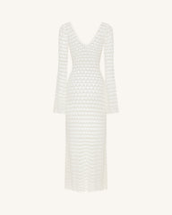 Pointelle Knit Keyhole Maxi Dress - White
