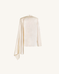 Asymmetric Drape High-Neck Cape Top - Cream