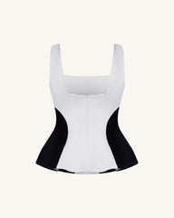 Monochrome Paneled Square-Neck Peplum Top - Black