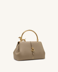 Bruna Dachshund Metal Handle Top Handle Bag - Light Brown