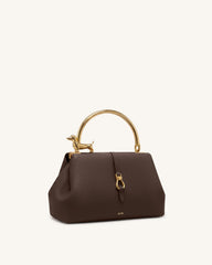 Bruna Dachshund Metal Handle Top Handle Bag - Dark Brown