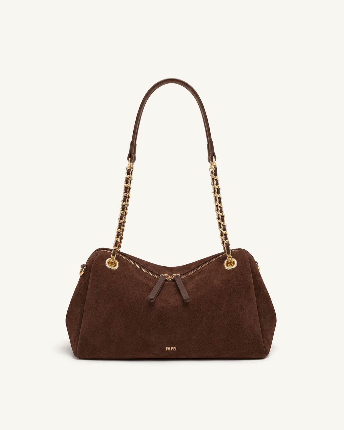Mireya Faux Suede Chain Shoulder Bag - Dark Brown