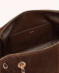Mireya Faux Suede Chain Shoulder Bag - Dark Brown
