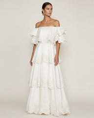 Orchid Embroidered Tiered Off-Shoulder Maxi Dress - White