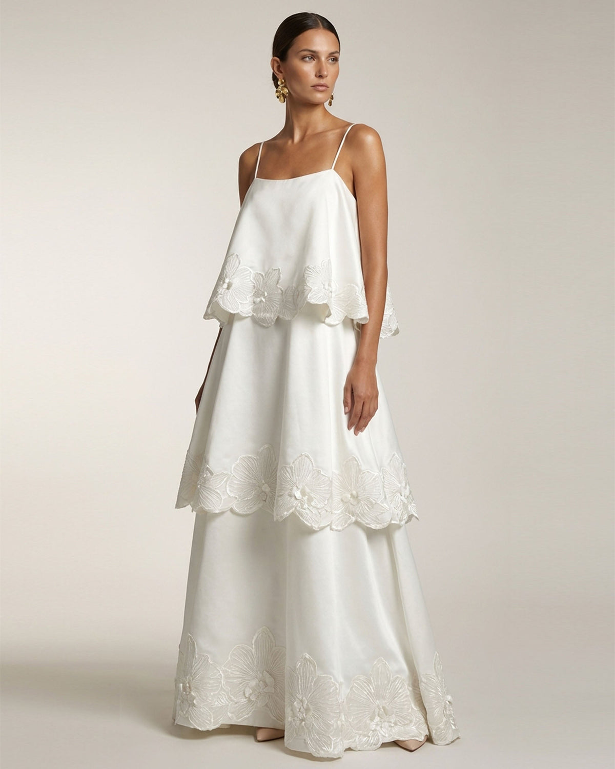 Orchid Embroidered Tiered Maxi Dress - White