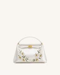 Carmen Lily Embroidery Top Handle Bag - Ivory White