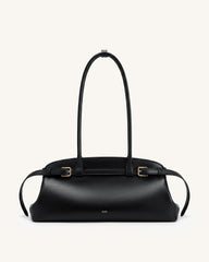 Arden Belt Detail East-West Shoulder Bag - Black
