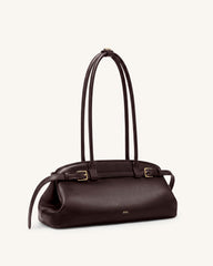 Arden Belt Detail East-West Shoulder Bag - Dark Brown