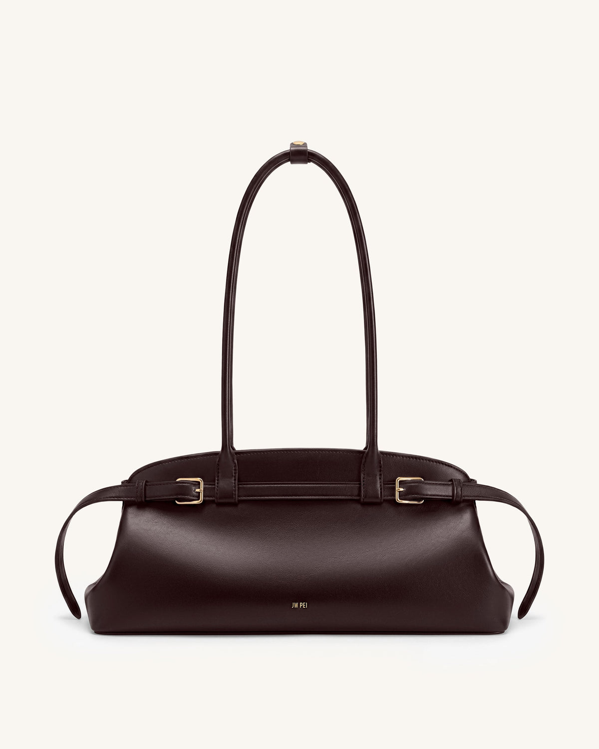 Arden Belt Detail East-West Shoulder Bag - Dark Brown