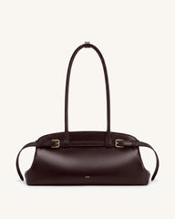 Arden Belt Detail East-West Shoulder Bag - Dark Brown