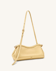 Naomi Satin Curved Shoulder Bag - Champagne Gold