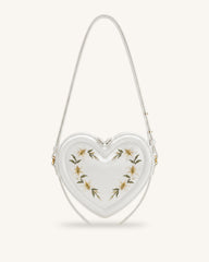 Arlene Embroidered Heart Shape Crossbody Bag - Milky White