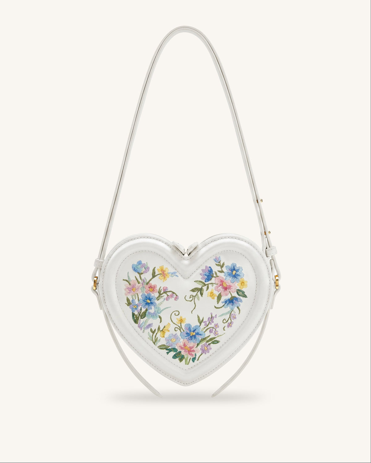 Arlene Embroidered Heart Shape Crossbody Bag - Ivory White