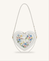 Arlene Embroidered Heart Shape Crossbody Bag - Ivory White