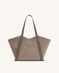 Kiana Large Capacity Faux Suede Tote Bag - Taupe