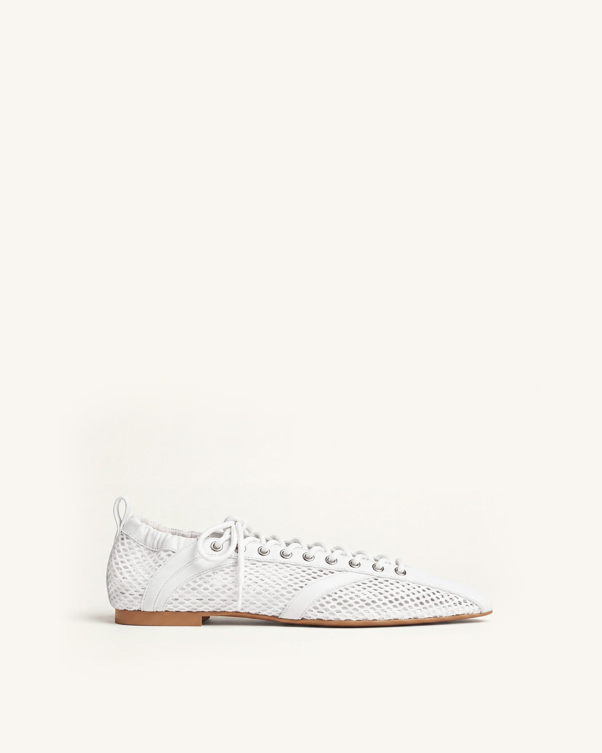 Ava Lace-Up Mesh Flats - White