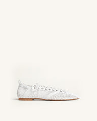 Ava Lace-Up Mesh Flats - White