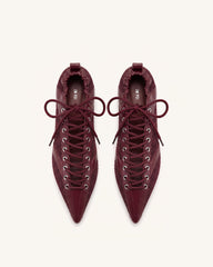 Ava Lace-Up Mesh Flats - Burgundy