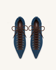 Ava Lace-Up Flats - Denim Blue