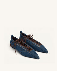 Ava Lace-Up Flats - Denim Blue