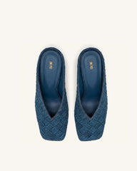 Ellie Woven Square-Toe Mule Heels - Denim Blue