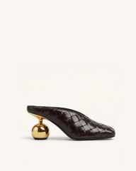 Ellie Woven Square-Toe Mule Heels - Dark Brown