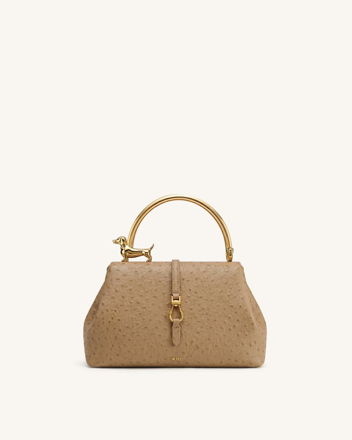 Bruna Dachshund Metal Handle Top Handle Bag - Khaki Brown