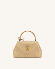 Bruna Artificial Crystal Dachshund Metal Handle Top Handle Bag - Champagne