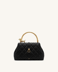 Bruna Quilting Dachshund Metal Top Handle Bag - Dark Black