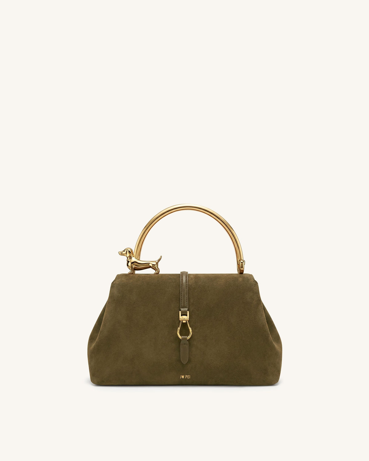 Bruna Faux Suede Dachshund Metal Top Handle Bag - Light Green
