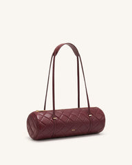 Marcella Quilted Cylinder Shoulder Bag - Burgundy
