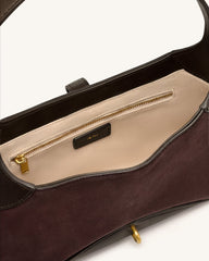 Juliette Key Charm East-West Shoulder Bag - Dark Brown