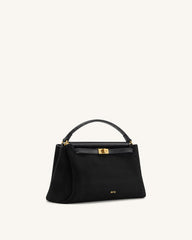 Carmen Faux Suede Top Handle Bag - Black